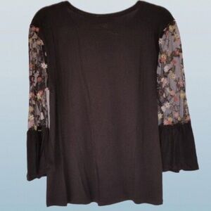 Floral Sleeve Black Women's Top